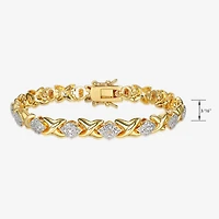 Sparkle Allure Fine Silver Plated Womens Natural White Diamond Accent 14K Gold Over Brass 7.25 Inch Tennis Bracelet