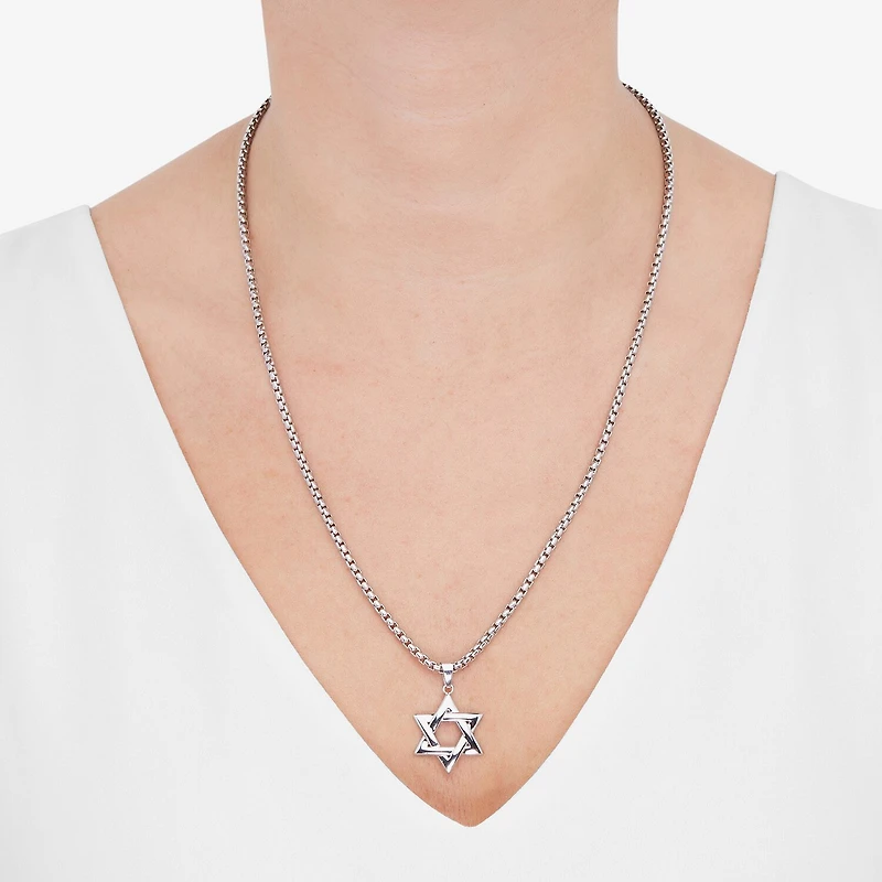 Limited Quantities! Star Of David Mens Sterling Silver Star 24 Inch Pendant Necklace