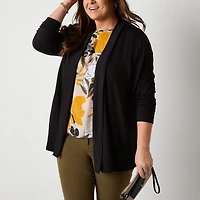 Liz Claiborne Womens Long Sleeve Open Front Plus Cardigan