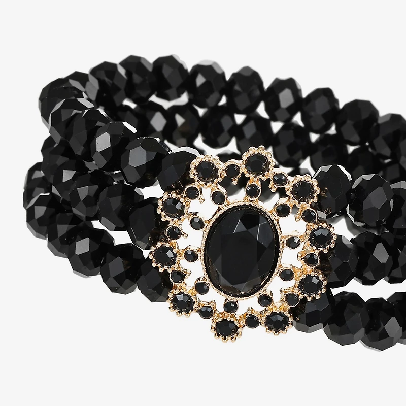 Bijoux Bar Gold Tone Womens Black Glass Stretch Bracelet