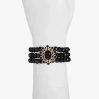 Bijoux Bar Gold Tone Womens Black Glass Stretch Bracelet