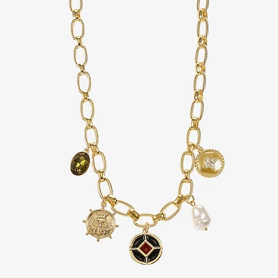 Liz Claiborne Gold Tone Nautical Charm Womens 17 Inch Collar Necklace