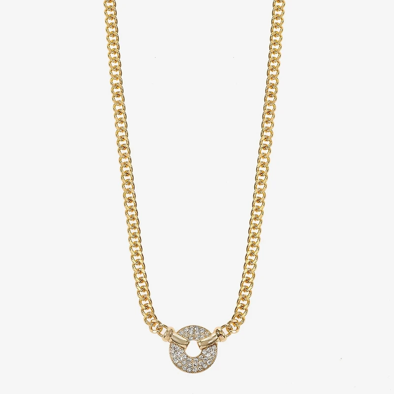 Monet Jewelry Gold Tone Pave Womens Glass 17 Inch Pendant Necklace