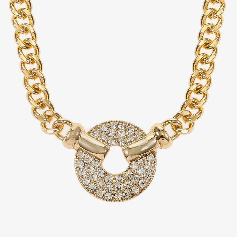 Monet Jewelry Gold Tone Pave Womens Glass 17 Inch Pendant Necklace
