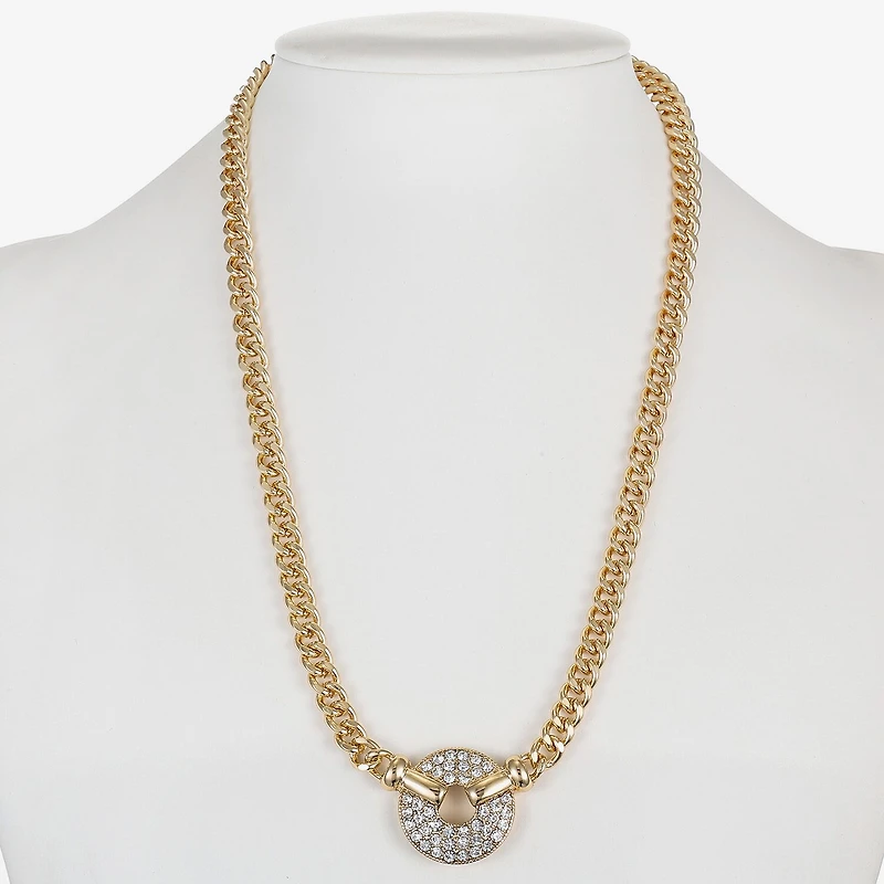 Monet Jewelry Gold Tone Pave Womens Glass 17 Inch Pendant Necklace