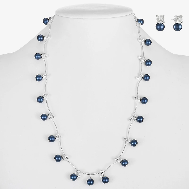 Monet Jewelry Timeless Collar Necklace And Stud Earring Womens Simulated Pearl Round -pc. Jewelry Set