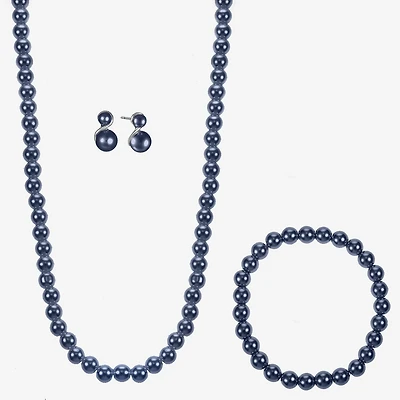 Monet Jewelry Timeless Collar Necklace And Stud Earring Womens Simulated Pearl Round 3-pc. Jewelry Set