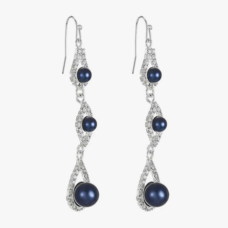 Monet Jewelry Timeless Linear Womens Simulated Pearl Round Drop Earrings