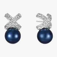 Monet Jewelry Timeless Silver Tone & Navy Glass Simulated Pearl 19.2mm Knot Stud Earrings