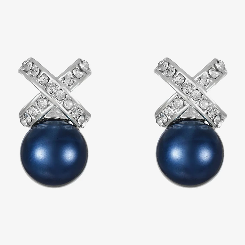 Monet Jewelry Timeless Silver Tone & Navy Glass Simulated Pearl 19.2mm Knot Stud Earrings