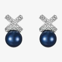Monet Jewelry Timeless Silver Tone & Navy Glass Simulated Pearl 19.2mm Knot Stud Earrings