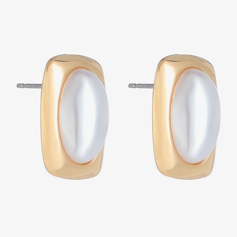 Liz Claiborne Gold Tone Simulated Pearl 18mm Rectangular Stud Earrings