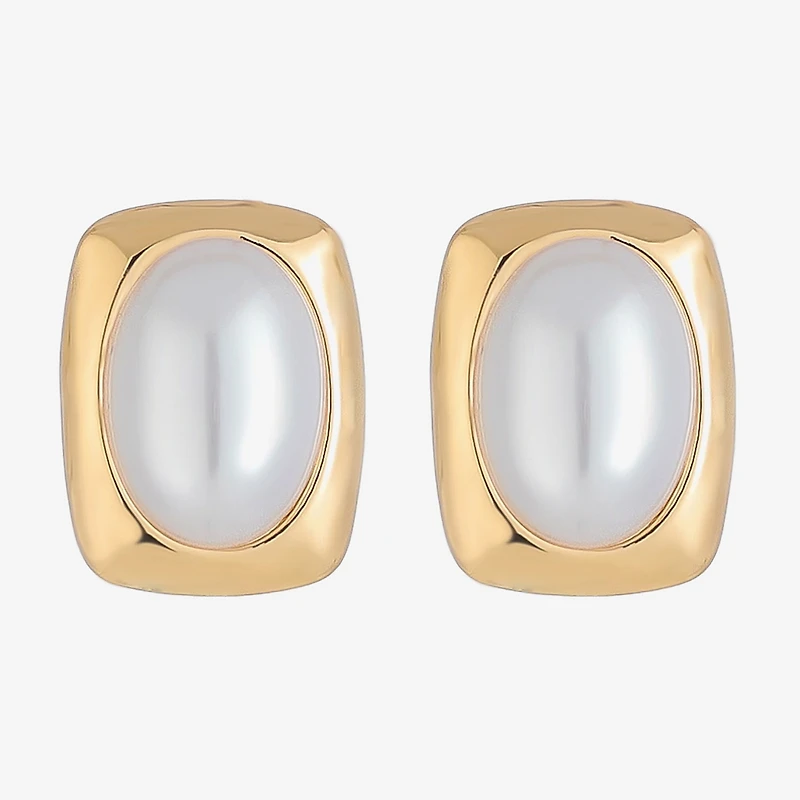 Liz Claiborne Gold Tone Simulated Pearl 18mm Rectangular Stud Earrings