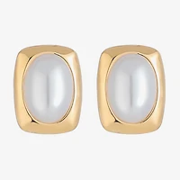 Liz Claiborne Gold Tone Simulated Pearl 18mm Rectangular Stud Earrings