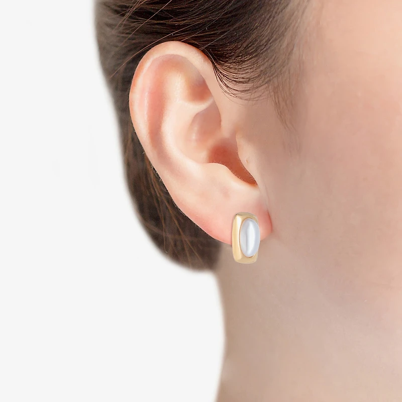 Liz Claiborne Gold Tone Simulated Pearl 18mm Rectangular Stud Earrings