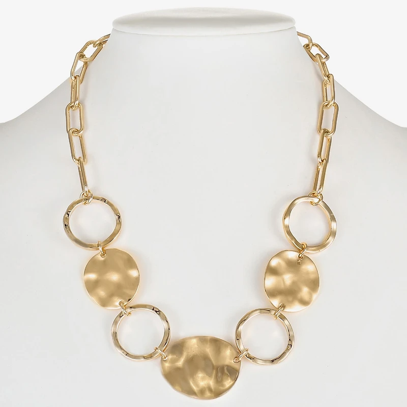 Liz Claiborne Gold Tone Hammered Frontal Womens 17 Inch Collar Necklace