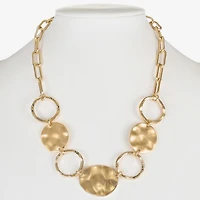Liz Claiborne Gold Tone Hammered Frontal Womens 17 Inch Collar Necklace