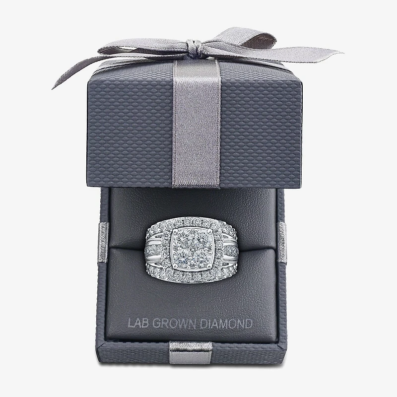 (Vs2) Womens 4 CT. T.W. Lab Grown White Diamond 10K Gold Cushion Side Stone Engagement Ring