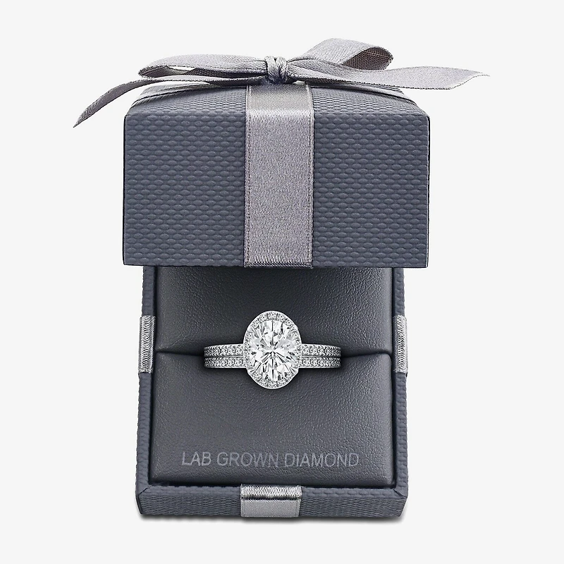 Signature By Modern Bride Womens 2 CT. T.W. Lab Grown White Diamond 10K or 14K Gold Oval Side Stone Bridal Set