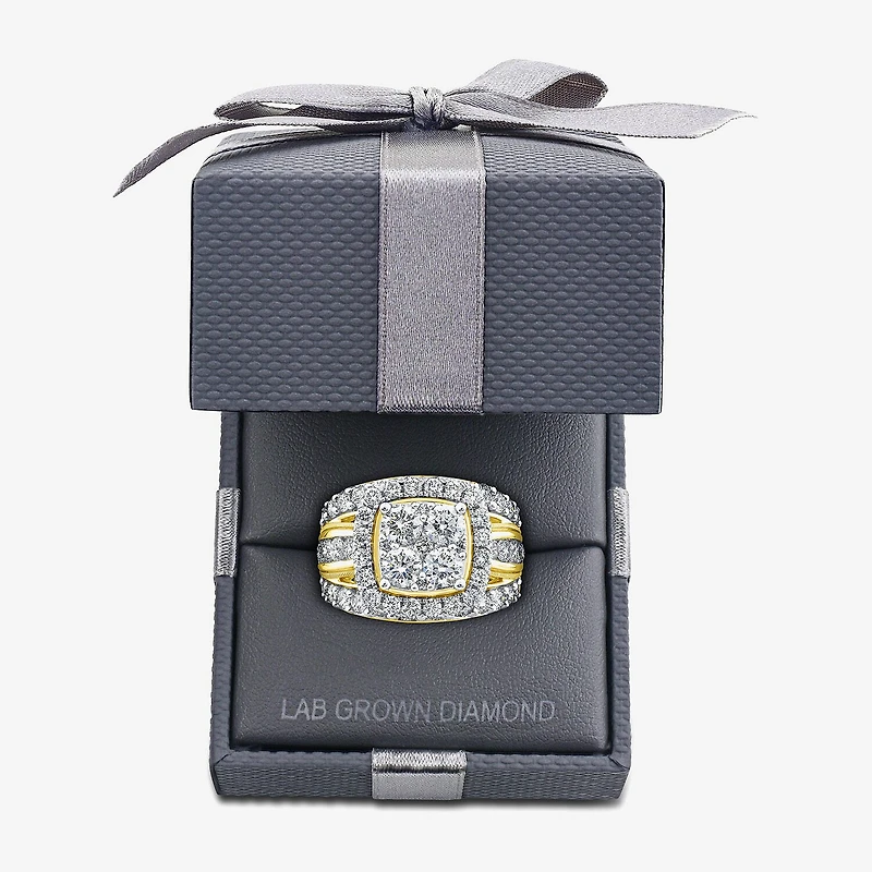 (Vs2) Womens 4 CT. T.W. Lab Grown White Diamond 10K Gold Cushion Side Stone Engagement Ring