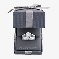 (G / Si1-Si2) Womens 1 1/2 CT. T.W. Lab Grown White Diamond 10K Gold Oval Side Stone Halo Bridal Set
