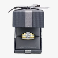 (G / Si1-Si2) Womens 1 1/2 CT. T.W. Lab Grown White Diamond 10K Gold Oval Side Stone Halo Bridal Set