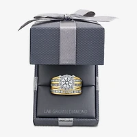 (G / Si1-Si2) Womens 3 CT. T.W. Lab Grown White Diamond 10K Gold Round Side Stone Halo Bridal Set