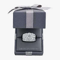 (F / Vs2 ) Womens 3 CT. T.W. Lab Grown White Diamond 10K Gold Round Side Stone Halo Bridal Set
