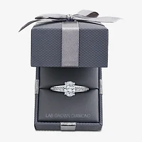(F / Vs2) Womens 2 CT. T.W. Lab Grown White Diamond 10K Gold Oval Side Stone Engagement Ring