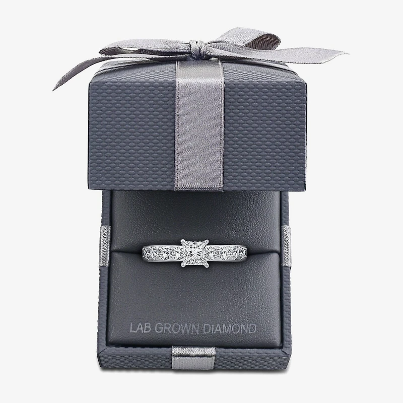 Signature By Modern Bride (F / Vs2) Womens 2 CT. T.W. Lab Grown White Diamond 10K Gold Side Stone Engagement Ring