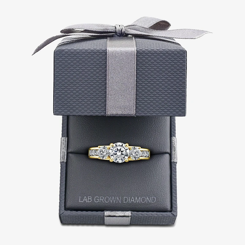 Love Lives Forever (G / Si1-Si2) Womens 2 CT. T.W. Lab Grown White Diamond 10K Gold Round Side Stone 3-Stone Engagement Ring