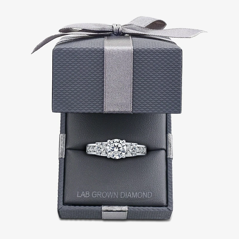 Love Lives Forever (G / Si1-Si2) Womens 2 CT. T.W. Lab Grown White Diamond 10K Gold Round Side Stone 3-Stone Engagement Ring
