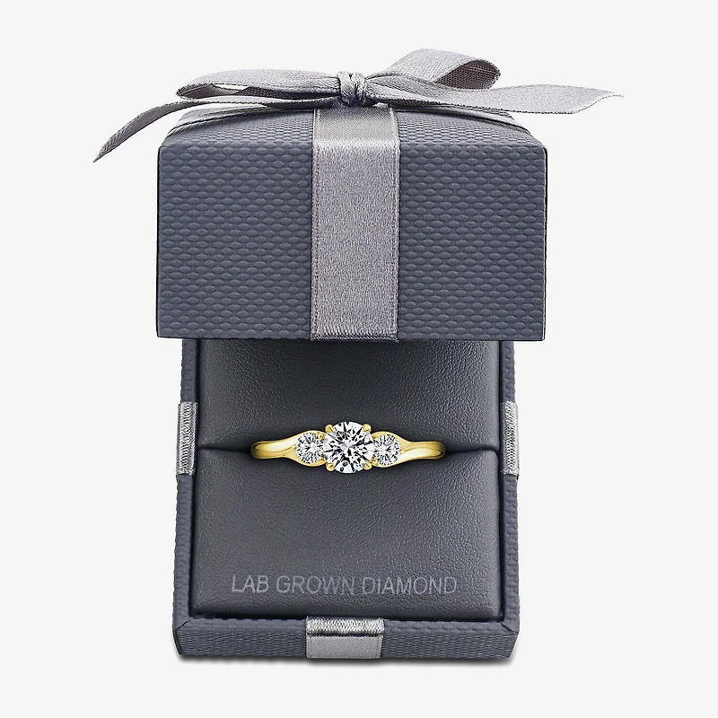 Love Lives Forever (G / Si1-Si2) Womens 1 CT. T.W. Lab Grown White Diamond 10K Gold Round 3-Stone Engagement Ring