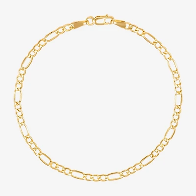 Made in Italy Womens 10K Gold 7.5 Inch Hollow Figaro Chain Bracelet