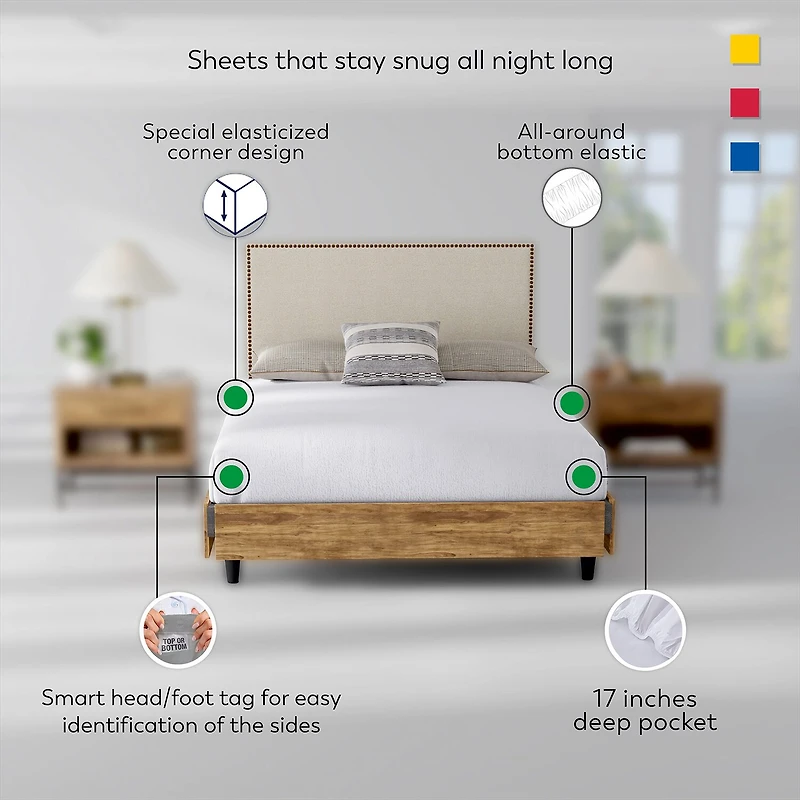 Color Sense 100% Cotton Cool & Crisp Lightweight 2 Fitted Sheets Sheet