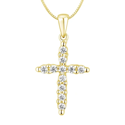 Womens 1/ CT. T.W. Natural White Diamond 14K Gold Cross 18 Inch Pendant Necklace