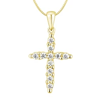 Womens 1/ CT. T.W. Natural White Diamond 14K Gold Cross 18 Inch Pendant Necklace
