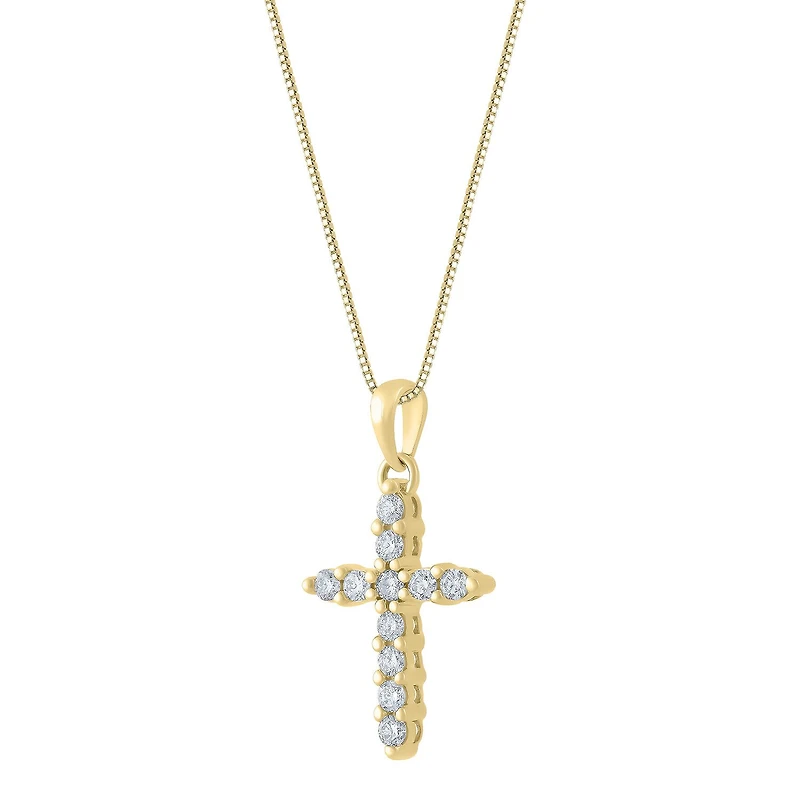 Womens 1/4 CT. T.W. Natural White Diamond 14K Gold Cross 18 Inch Pendant Necklace