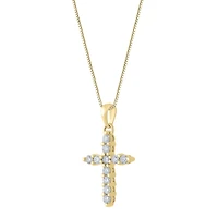 Womens 1/ CT. T.W. Natural White Diamond 14K Gold Cross 18 Inch Pendant Necklace