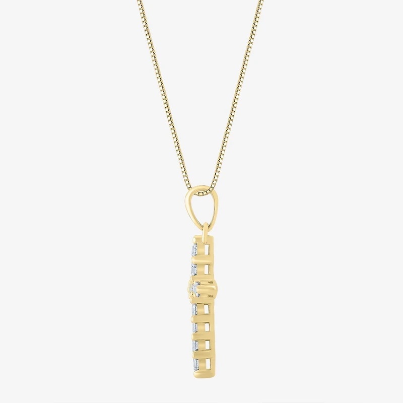 Womens 1/4 CT. T.W. Natural White Diamond 14K Gold Cross 18 Inch Pendant Necklace