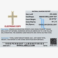 Womens 1/ CT. T.W. Natural White Diamond 14K Gold Cross 18 Inch Pendant Necklace