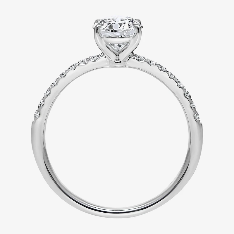 (I / Si2) Womens 1 1/7 CT. T.W. Lab Grown White Diamond Sterling Silver Oval Side Stone Engagement Ring