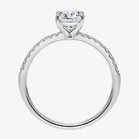 (I / Si2) Womens 1 1/7 CT. T.W. Lab Grown White Diamond Sterling Silver Oval Side Stone Engagement Ring