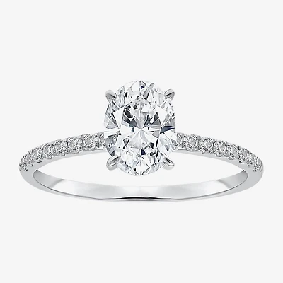 (I / Si2) Womens 1 1/7 CT. T.W. Lab Grown White Diamond Sterling Silver Oval Side Stone Engagement Ring