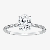 (I / Si2) Womens 1 1/7 CT. T.W. Lab Grown White Diamond Sterling Silver Oval Side Stone Engagement Ring