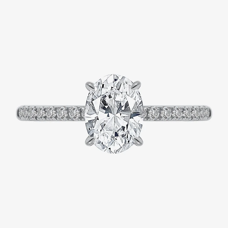 (I / Si2) Womens 1 1/7 CT. T.W. Lab Grown White Diamond Sterling Silver Oval Side Stone Engagement Ring