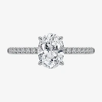 (I / Si2) Womens 1 1/7 CT. T.W. Lab Grown White Diamond Sterling Silver Oval Side Stone Engagement Ring