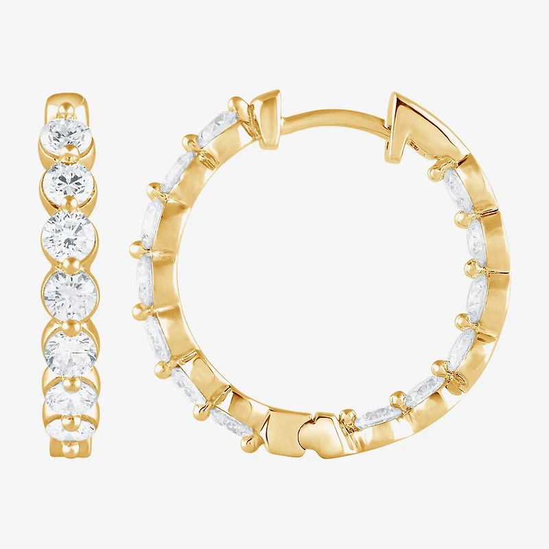 (G / Si1-Si2) Womens 2 CT. T.W. Lab Grown White Diamond Sterling Silver 20.1mm Hoop Earrings
