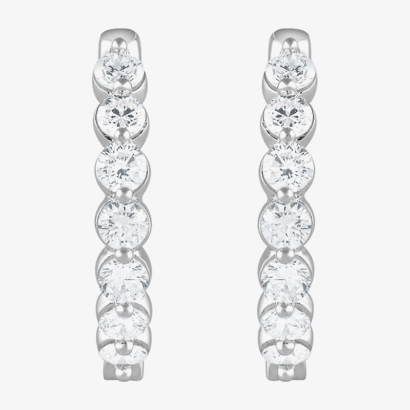 (G / Si1-Si2) Womens 2 CT. T.W. Lab Grown White Diamond Sterling Silver 20.1mm Hoop Earrings