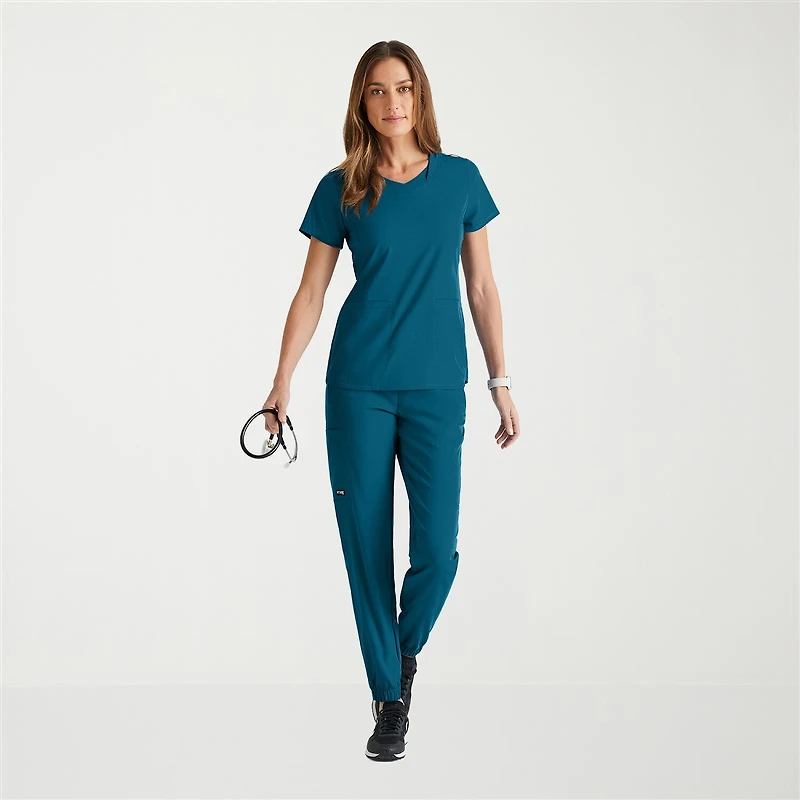 Grey's Anatomy™ by Barco Spandex Stretch Direct Grst185 Bolt 3-Pocket\N Womens Plus V Neck Short Sleeve Fabric Moisture Wicking Wrinkle Resistant Scrub Top
